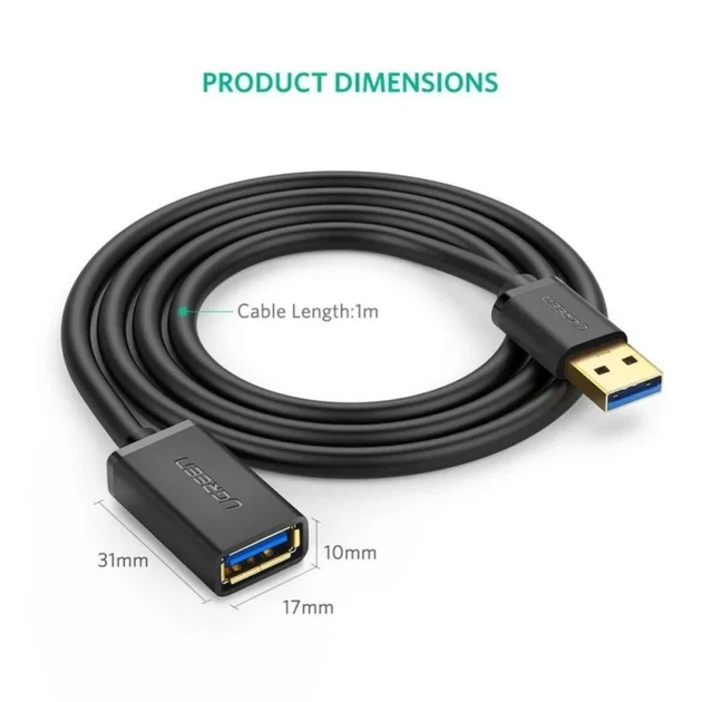Кабель-удлинитель UGREEN US129 USB 3.0 Extension Male to Female 1м Black (UGR-10368) для флешки и ПК - Фото 2 Кабель-удлинитель UGREEN US129 USB 3.0 Extension Male to Female 1м Black (UGR-10368) для флешки и ПК - изображение 2