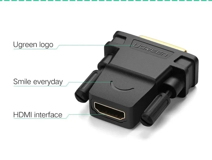 Перехідник UGREEN 20124 Двоспрямований адаптер DVI-D 24+1 (Male) — HDMI (Female) Black (UGR-20124) для монітора та ПК - Фото 4 Перехідник UGREEN 20124 Двоспрямований адаптер DVI-D 24+1 (Male) — HDMI (Female) Black (UGR-20124) для монітора та ПК - зображення 4