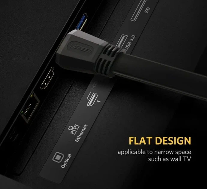Плоский HDMI кабель UGREEN ED015 2м 4K для Телевизора, Монитора, PS5/Xbox (70159) - изображение 5