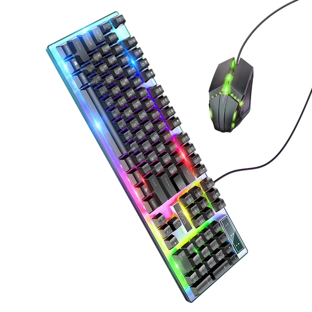 Игровой набор мышь + клавиатура проводная Hoco GM18 с RGB подсветкой Черный - изображение 2