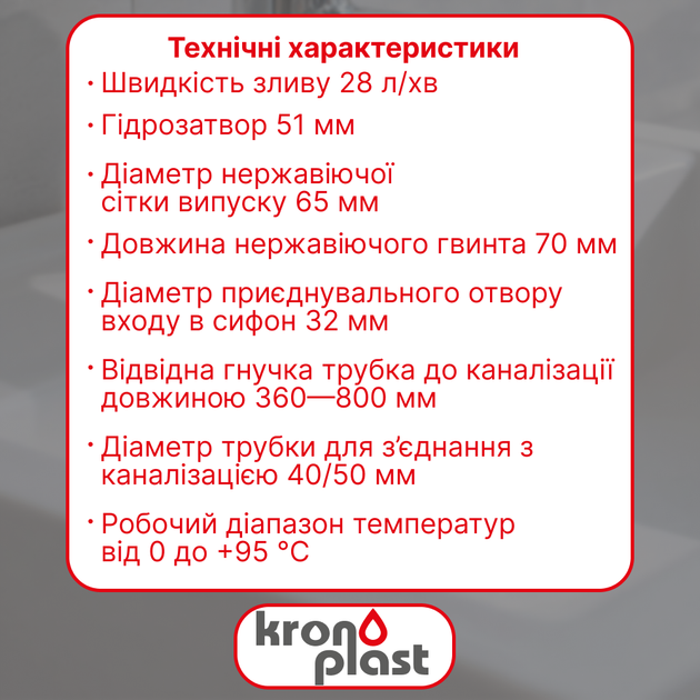 Сифон для умывальника Kronoplast с литым выпуском и гофротрубой 40×40/50, 1 1/4" × 40 - Фото 2 Сифон для умывальника Kronoplast с литым выпуском и гофротрубой 40×40/50, 1 1/4" × 40 - изображение 2