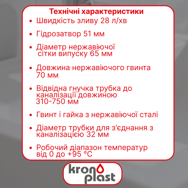 Сифон для умывальника Kronoplast с резьбовым выпуском и гофротрубой 40×32, 1 1/4" × 40 мм ST18080053 - изображение 2