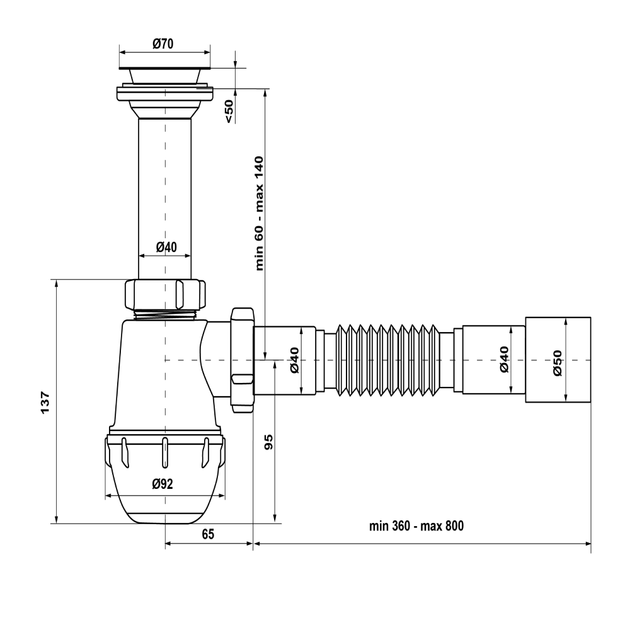 Сифон Kronoplast для кухонной мойки 1 1/2″×40 с литым выпуском и гофротрубой 40×40/50 мм SM11000043 - Фото 5 Сифон Kronoplast для кухонной мойки 1 1/2″×40 с литым выпуском и гофротрубой 40×40/50 мм SM11000043 - изображение 5