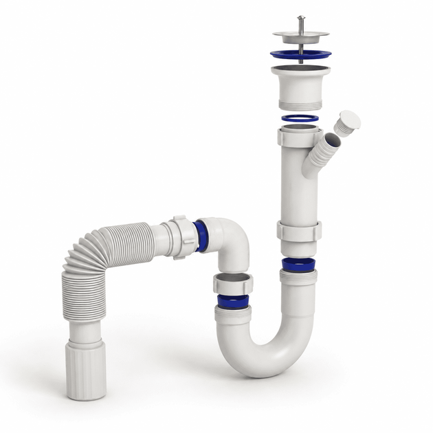 Сифон Kronoplast 1 1/2"*40 мм прямоточный с отводом для стиральной машины и гофротрубой 40*40/50 мм SU14020043 - изображение 4