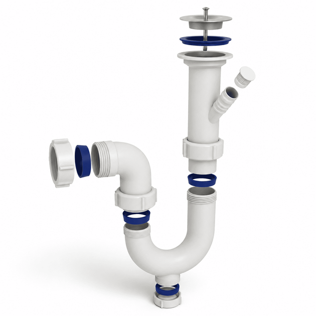 Сифон Kronoplast 1 1/2"*40 с литым прямоточным выпуском и отводом для стиральной машины с ревизией SK13000000 - изображение 4