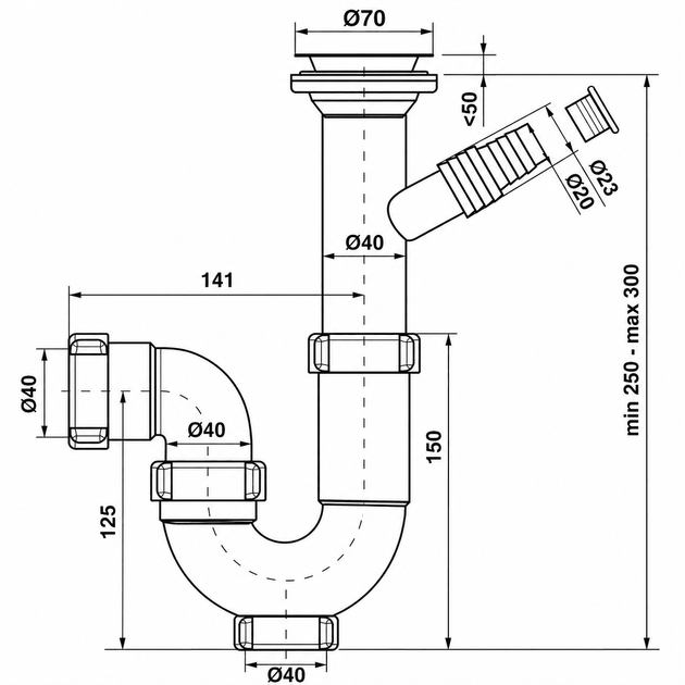 Сифон Kronoplast 1 1/2"*40 с литым прямоточным выпуском и отводом для стиральной машины с ревизией SK13000000 - изображение 5