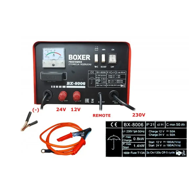 Автомобильное зарядное устройство BOXER 12 24 В 20 120 Ач 18 А с электронным дисплеем плавной регулировкой тока и защитой от короткого замыкания - изображение 10