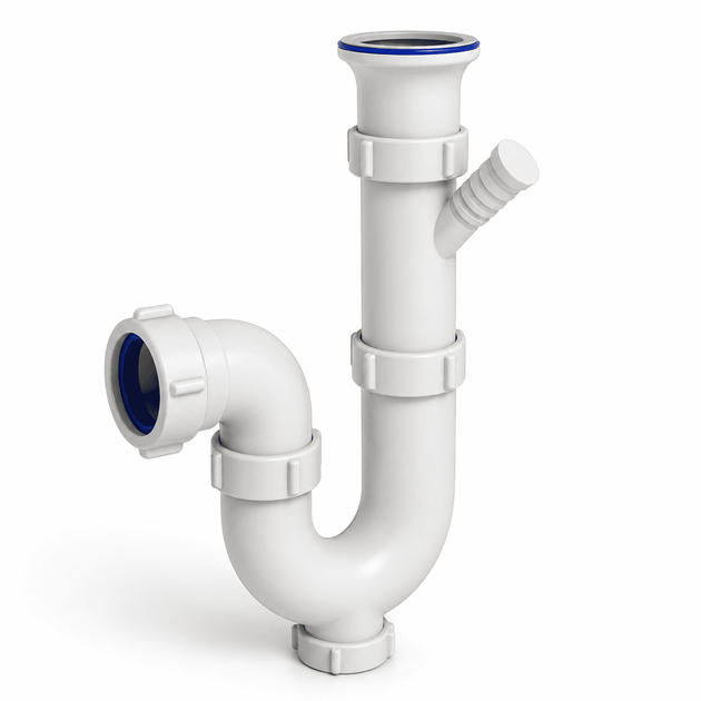 Сифон Kronoplast 1 1/2"*40 мм с резьбовым выпуском прямоточный и отводом для стиральной машины с ревизией SK14020000 - изображение 3