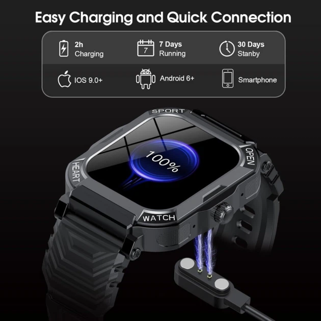 Смарт-годинник Xinwld H30 Bluetooth 1.85" IP68 із дзвінками 113 спортрежимів Black - зображення 2