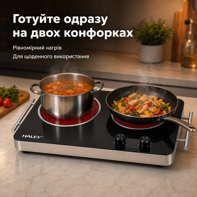 Портативная электрическая плита с 2 конфорками, мощностью 3500 Вт, настольная, с механическим управлением, из нержавеющей стали - изображение 5