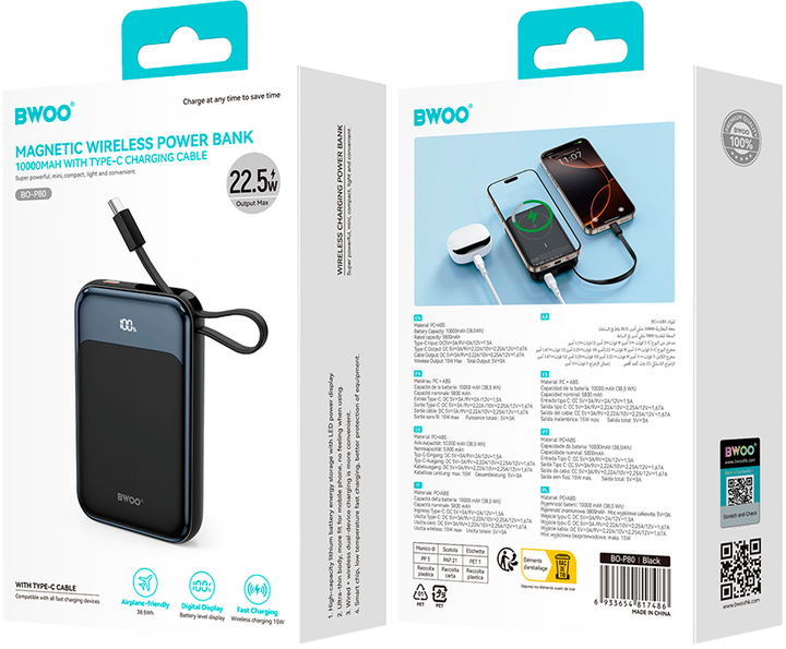 Powerbank BWOO P80 20W 10000 mAh PD USB-C Black (6933654817486) - obraz 2