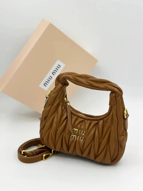 Женская сумка багет Miu miu 2178 коричневая - Фото 4 Женская сумка багет Miu miu 2178 коричневая - изображение 4