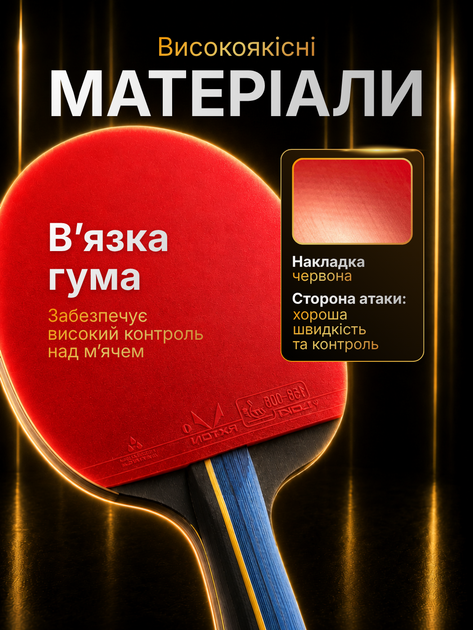 Ракетка для настольного тенниса пинг понга 3* звёзды в чехле атакующая с высоким контролем силы скорости настольная теннисная профессиональная атакующаялипкая резиновая 5 слойная для игры любителя проф начинающих взрослых понговая Loki 3 star ТБ8869 - изображение 3