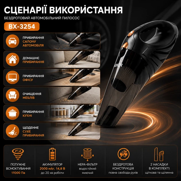 Бездротовий автомобільний пилосос BX-3254 - зображення 2