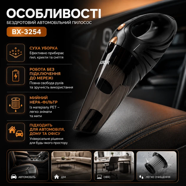 Бездротовий автомобільний пилосос BX-3254 - зображення 6