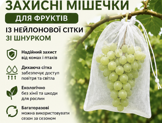 Защитные сетчатые мешочки 10шт для фруктов со шнурком, нейлоновые, многоразовые, для винограда, яблок и груш, защита от насекомых и птиц - изображение 3
