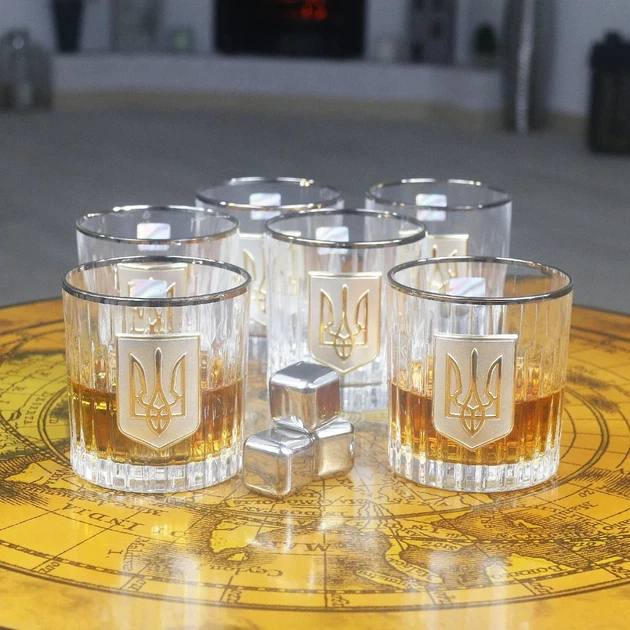 Набір стаканів "Тризуб" (6 шт) кришталь, золото, срібло Boss Crystal GPB6TRY2PG - зображення 6