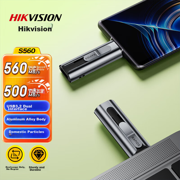 HIKVISION 128GB USB3.2/Type-C твердотельный накопитель, двойной интерфейс, USB-накопитель для телефона S560, скорость чтения 560 МБ/с, совместим с Apple iPhone и компьютерами, флешка большой емкости двойного назначения. - Фото 11 HIKVISION 128GB USB3.2/Type-C твердотельный накопитель, двойной интерфейс, USB-накопитель для телефона S560, скорость чтения 560 МБ/с, совместим с Apple iPhone и компьютерами, флешка большой емкости двойного назначения. - изображение 11