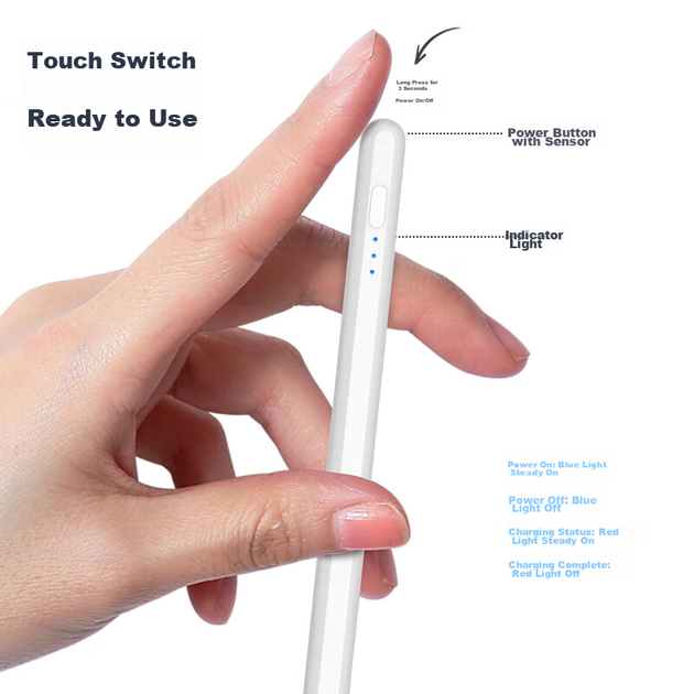 BIAZE Совместимый с Apple Pencil для iPad, подходит для iPad 10/Air6/Mini7/Pro11/12.9, емкостный стилус с защитой от случайных касаний для iPad, PB506 - изображение 6