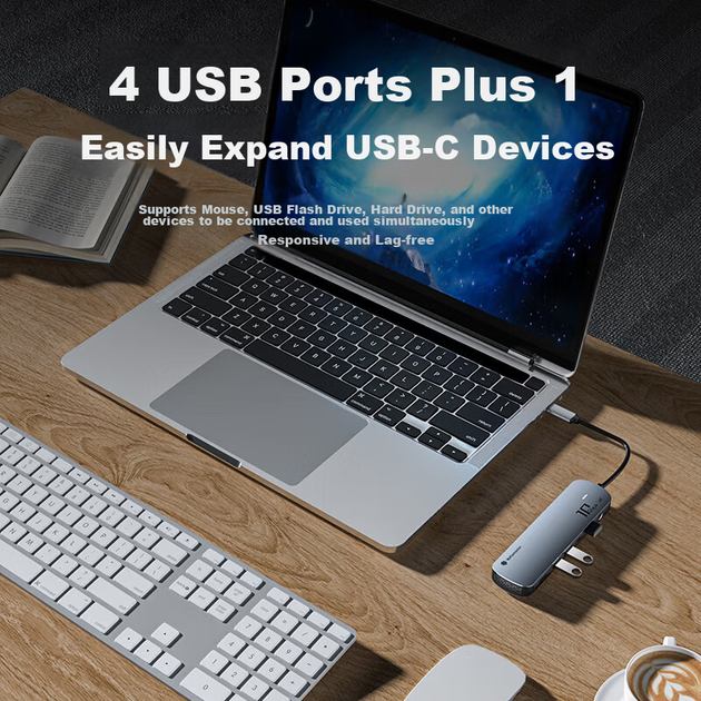 Док-станція розширення Yottamaster Type-C 3.2, концентратор Thunderbolt 4, розгалужувач-конвертер 10 Гбіт/с, сумісний з Apple MacBook 15, ноутбуками Huawei, iPad - зображення 8
