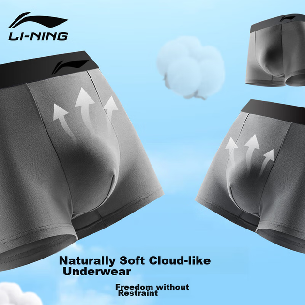 Трусы-боксеры Li-Ning мужские спортивные хлопковые антибактериальные, серые, 3 шт, размер M - изображение 7
