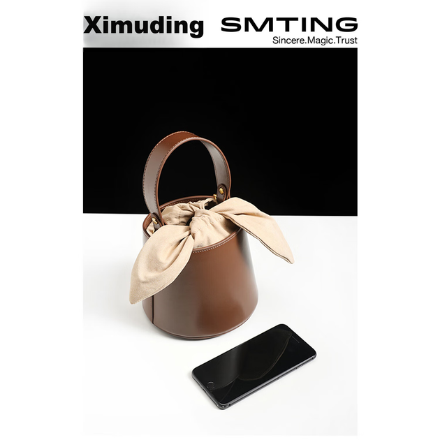 Сумка-відро Ximuting жіноча через плече, колір кавовий, без перлового ланцюжка - зображення 6