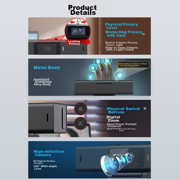 Камера HIKVISION для прямых трансляций, 2K HD, с микрофоном, широкоугольный объектив, интеллектуальная ориентация по портрету, USB-подключение для видеоконференций, для домашнего использования, для прямых трансляций в электронной коммерции, U64 Pro. - изображение 4