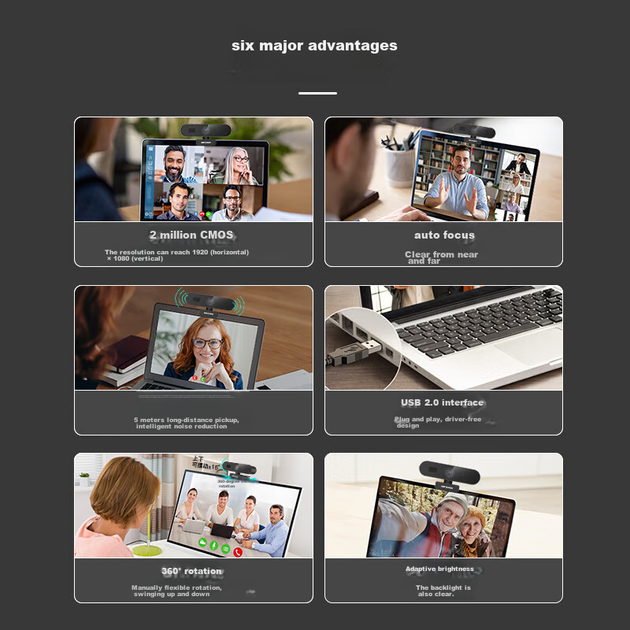 Веб-камера HIKVISION для компьютера, 2 миллиона пикселей, высокое разрешение, USB, автофокус, встроенный микрофон и динамик, подходит для онлайн-занятий, домашнего использования, прямых трансляций, видеоконференций, чата на ноутбуке, E12Sa - изображение 5