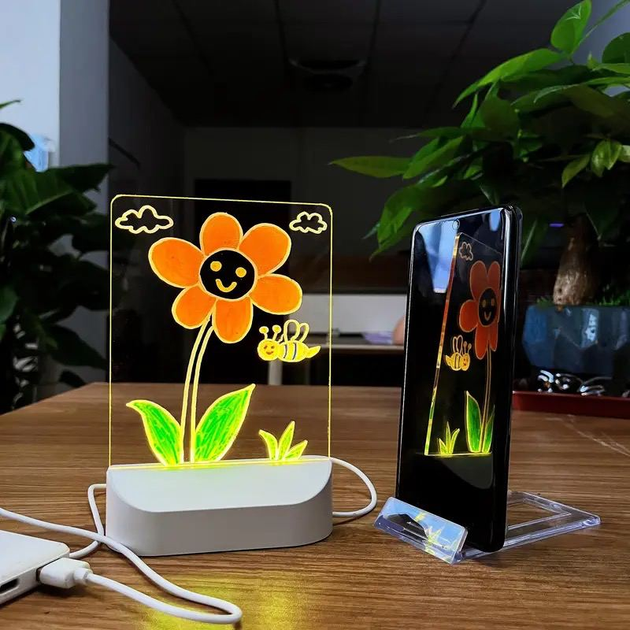 3D нічник світильник LED лампа прямокутний для малювання по акриловій пластині дитячий ігровий з підсвічуванням 7 кольорових фломастерів з серветкою від мережі подарунок дітям у подарунковій упаковці 17х11 см 3DTOYSLAMP - зображення 7