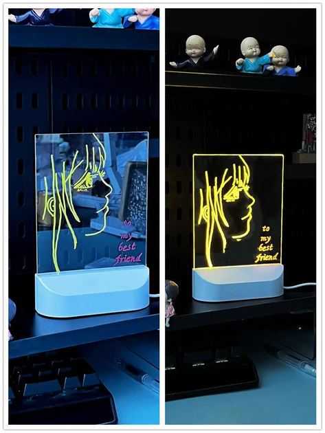 3D нічник світильник LED лампа прямокутний для малювання по акриловій пластині дитячий ігровий з підсвічуванням 7 кольорових фломастерів з серветкою від мережі подарунок дітям у подарунковій упаковці 17х11 см 3DTOYSLAMP - зображення 11