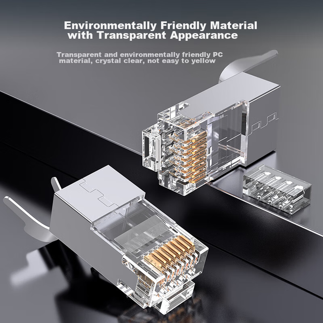 Конектори Shengwei CRJ6050P RJ45 Cat6A екрановані двосекційні, 50 шт - зображення 6