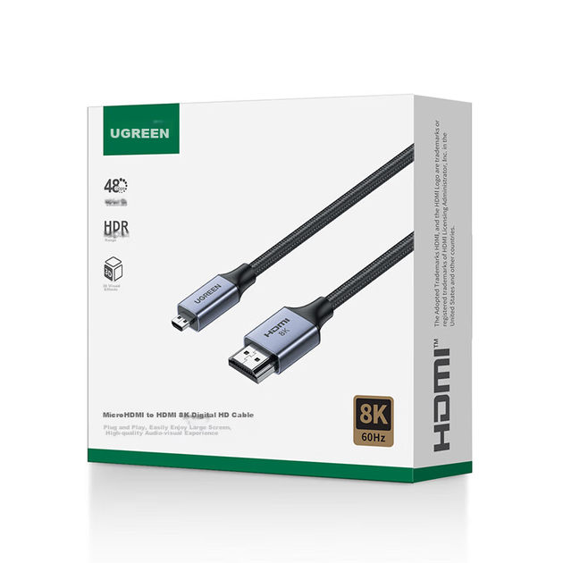 Кабель Ugreen Micro HDMI - HDMI HDMI 2.1 8K 60 Гц 2 м (15517) - изображение 9
