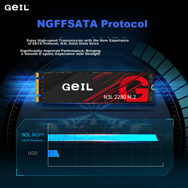 GEIL, Твердотільний накопичувач SSD 512 ГБ, протокол M.2 SATA, 2280 NGFF, для настільних комп'ютерів та ноутбуків, високошвидкісний 500 Мбіт/с, серія N3L - изображение 7