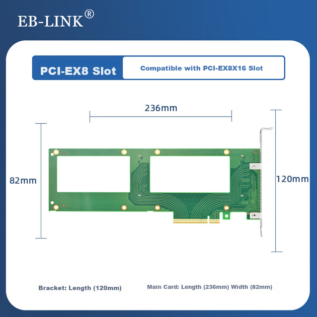 EB-LINK PCIe 4.0 X8 to U.2 Expansion Card, NVMe U.2 Dual-Port SSD Adapter Card, SFF-8639 Interface, Driver-Free, Auto-Personal Powered Increment. - изображение 5