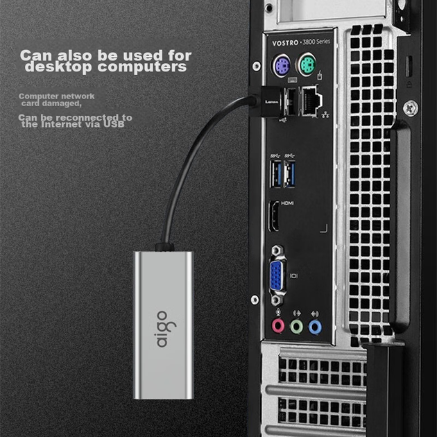 Кабель-адаптер Aigo USB - RJ45 Gigabit Ethernet, док-станція для ноутбука, сумісний з док-станціями Lenovo, Xiaomi, Apple R02A (металевий) - Фото 7 Кабель-адаптер Aigo USB - RJ45 Gigabit Ethernet, док-станція для ноутбука, сумісний з док-станціями Lenovo, Xiaomi, Apple R02A (металевий) - зображення 7
