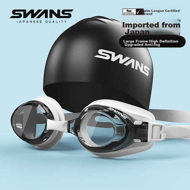 Комплект SWANS: очки для плавания с диоптриями -3.00 и шапочка, черный - Фото 4 Комплект SWANS: очки для плавания с диоптриями -3.00 и шапочка, черный - изображение 4