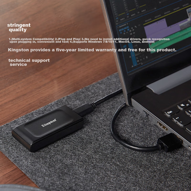 Портативный твердотельный накопитель Kingston XS1000 1 ТБ USB 3.2 Gen 2, скорость передачи данных 1050 МБ/с, легкий и стильный, внешний, для ноутбуков. - изображение 8