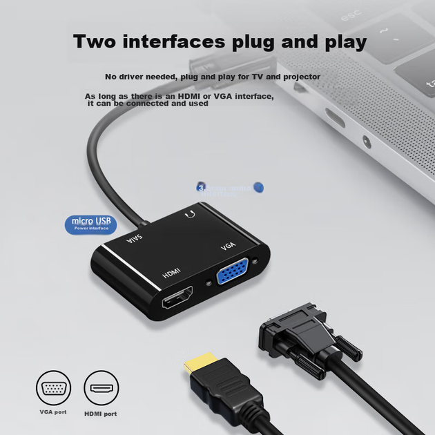 Конвертер видеосигнала Beishanque BSQ-30 VGA на HDMI+VGA черный - изображение 4