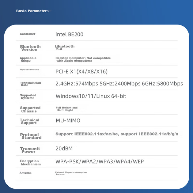 Wi-Fi/Bluetooth адаптер EB-LINK BE200 WiFi7 / 8774 Мбіт/с / Bluetooth 5.4 / Три діапазони / MU-MIMO / PCI Express - зображення 11