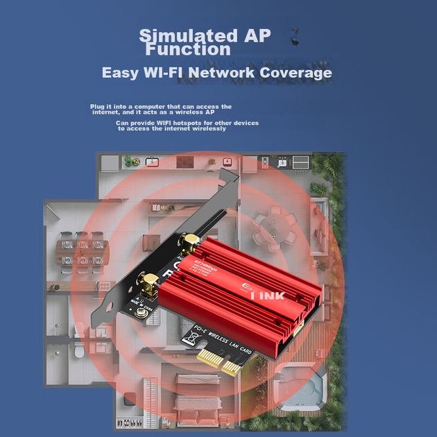 Wi-Fi/Bluetooth адаптер EB-LINK BE200 WiFi7 / 8774 Мбіт/с / Bluetooth 5.4 / Три діапазони / MU-MIMO / PCI Express - зображення 8
