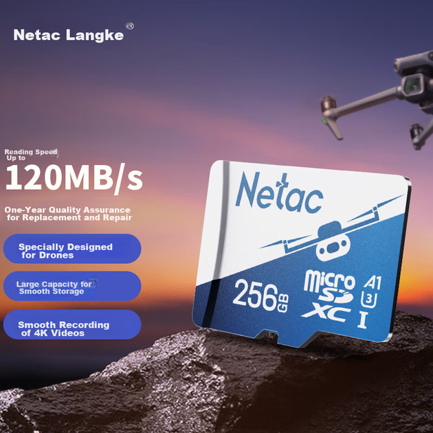 Netac, 256 ГБ TF (MicroSD), спеціальна карта пам'яті DJI Drone, U3 A1 V30, 4K екшн-камера GoPro, універсальна для камер спостереження - изображение 4