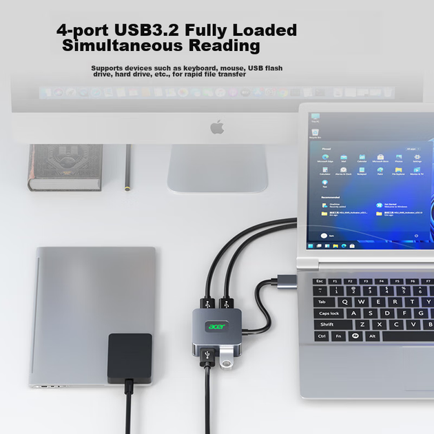 USB-хаб Acer USB 3.2 на 4 порти, до 10 Гбіт/с, з кабелем 1 м, для ноутбуків та настільних ПК - зображення 6