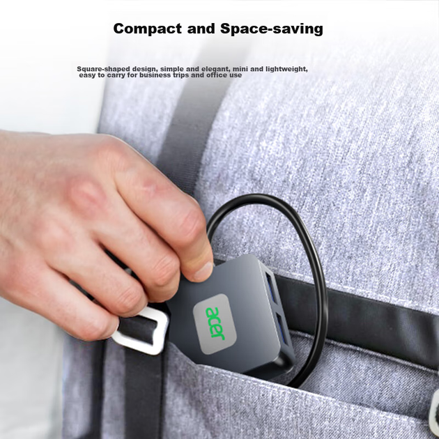 USB-хаб Acer USB 3.2 на 4 порти, до 10 Гбіт/с, з кабелем 1 м, для ноутбуків та настільних ПК - зображення 11