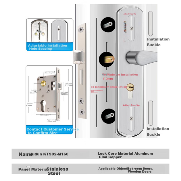 Замок дверной HOTUN KTS02-M125 для деревянных межкомнатных дверей, универсальный, с регулировкой размера - Фото 4 Замок дверной HOTUN KTS02-M125 для деревянных межкомнатных дверей, универсальный, с регулировкой размера - изображение 4