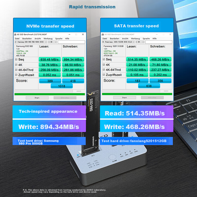 Устройство для клонирования M.2 SSD AOKO, двухпротокольное клонирование NVMe/SATA, клонирование жестких дисков M2, копирование и запись SSD-накопителей в автономном режиме PCIe DM28SW. - изображение 8