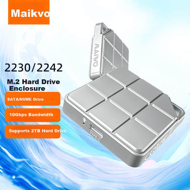 Корпус для жесткого диска MAIWO K1723P2 2230/42, портативный корпус для SSD-накопителей M.2 NVMe/SATA с двумя протоколами, совместимый с телефонами и ноутбуками для расширения функциональности SSD. - изображение 4