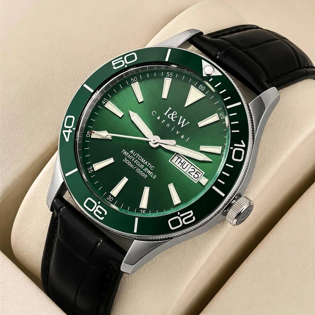 Чоловічий механічний годинник Carnival Diver Leather Deluxe 10 Bar - изображение 2