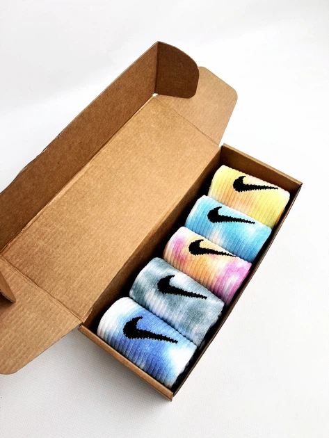Набор женских высоких носков tie-dye, 5 пар Розмір(35-39) – Бежевий з різнобарвним B35W35zufh-1384 - изображение 8
