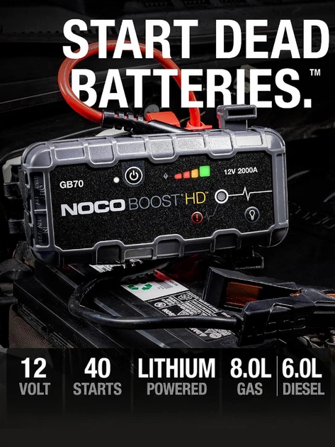 Пусковое устройство NOCO Boost HD GB70 2000A бустер джамп стартер для авто 12В бензин 8.0 л дизель 6.0 л Power Bank фонарь - изображение 2