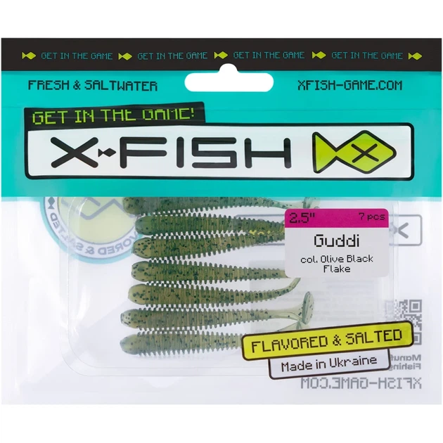 Силікон X-Fish Guddi 2.5" Olive Black Flake (7шт/уп) - зображення 2
